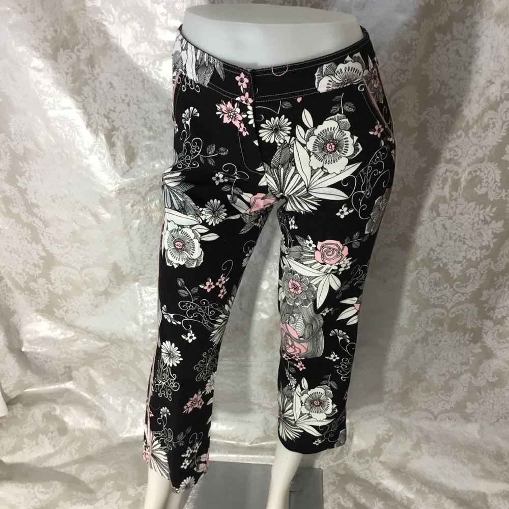 Black and Pink Floral Ankle Pants